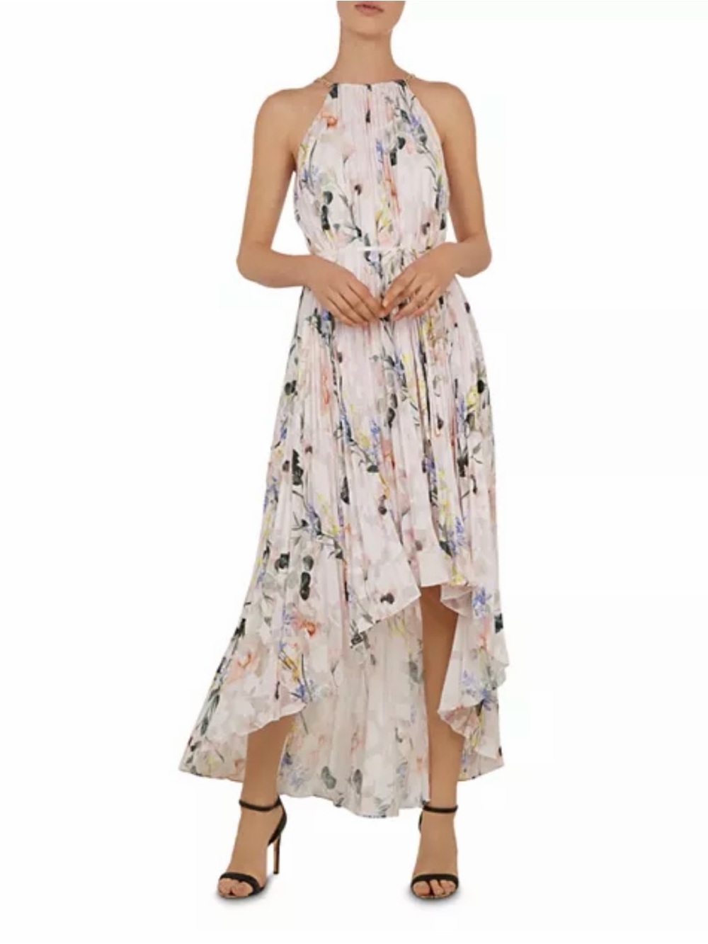 Ted Baker Valetia Elegance Floral Pleated High Low Maxi Dress Size 1